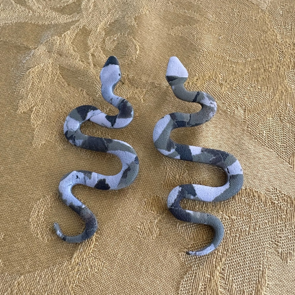Green and White Snake Earrings